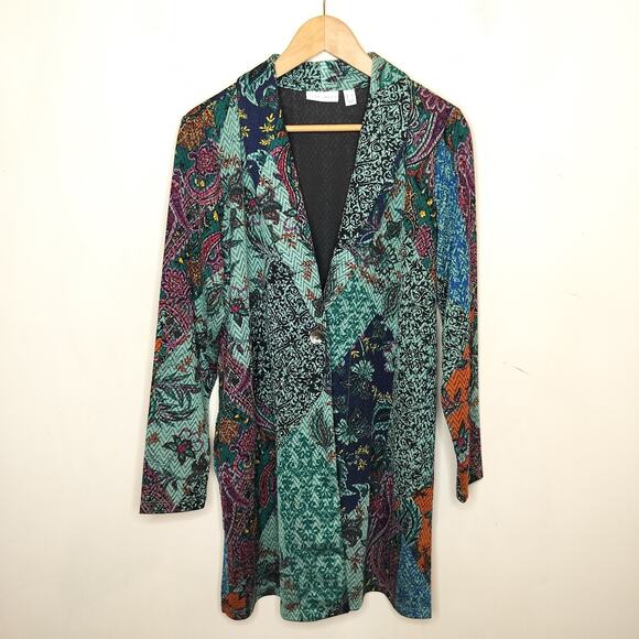 Susan Graver Floral Jacket Bohemian Stretch One Button - Picture 1 of 12